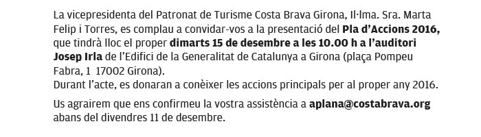 Pla d'accions 2016 - Patronat de Turisme Costa Brava Girona